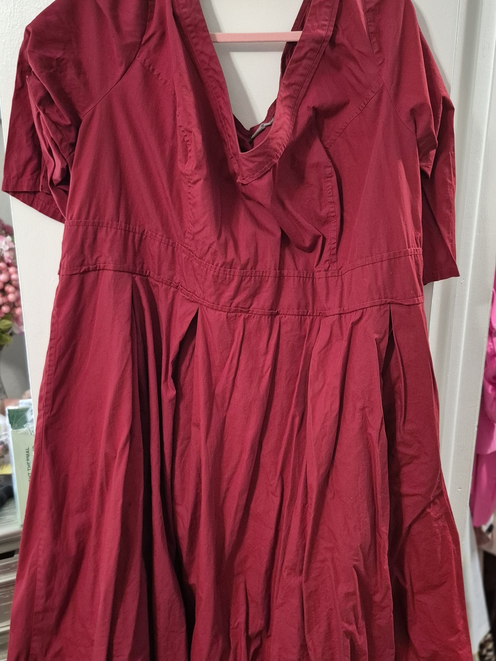 eshakti Deep V-Neck A-Line Tunic in Berry Red